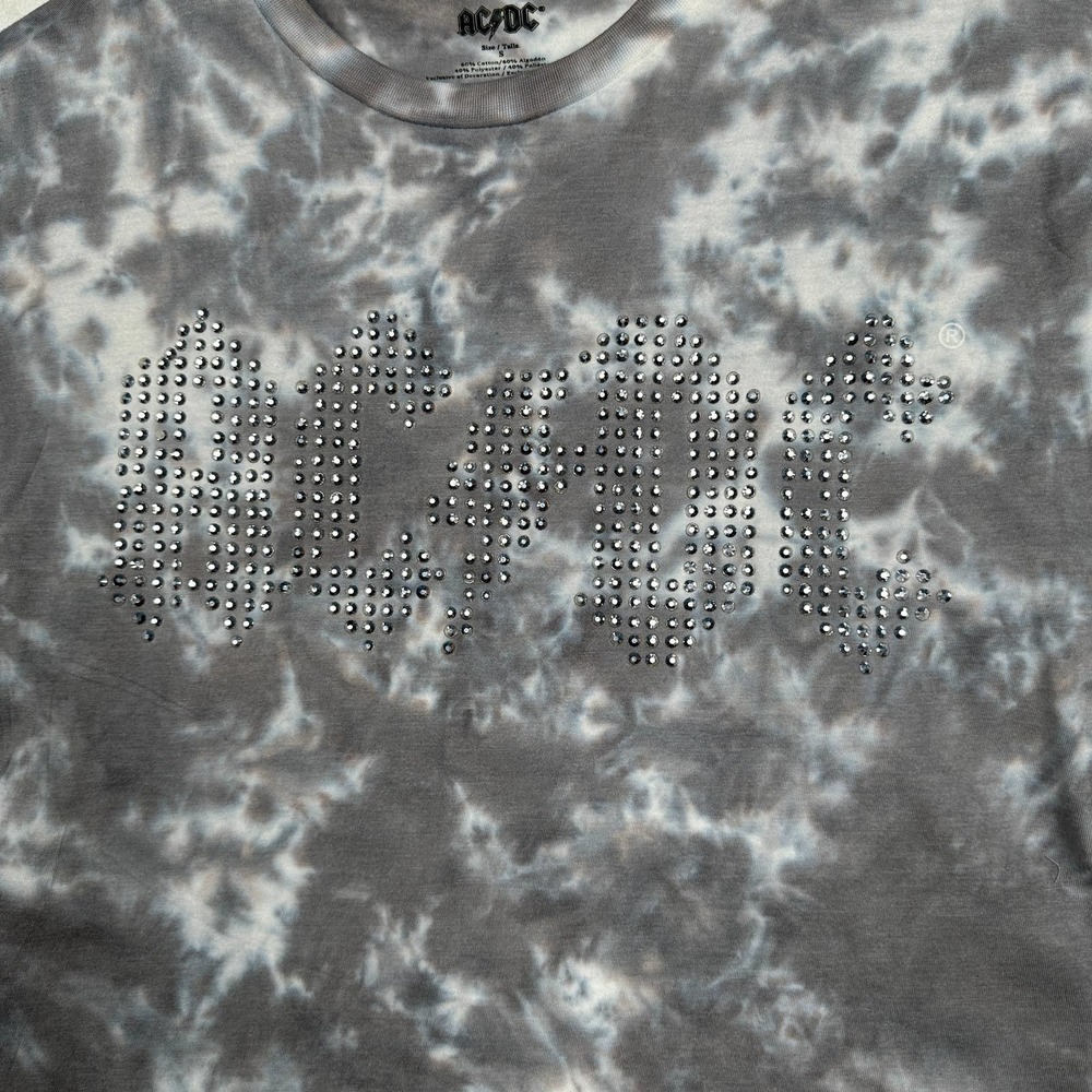 NWT AC/DC Sz S Tie Dye Short Sleeve Jeweled Studded Spellout Concert Tee Shirt - Picture 2 of 10